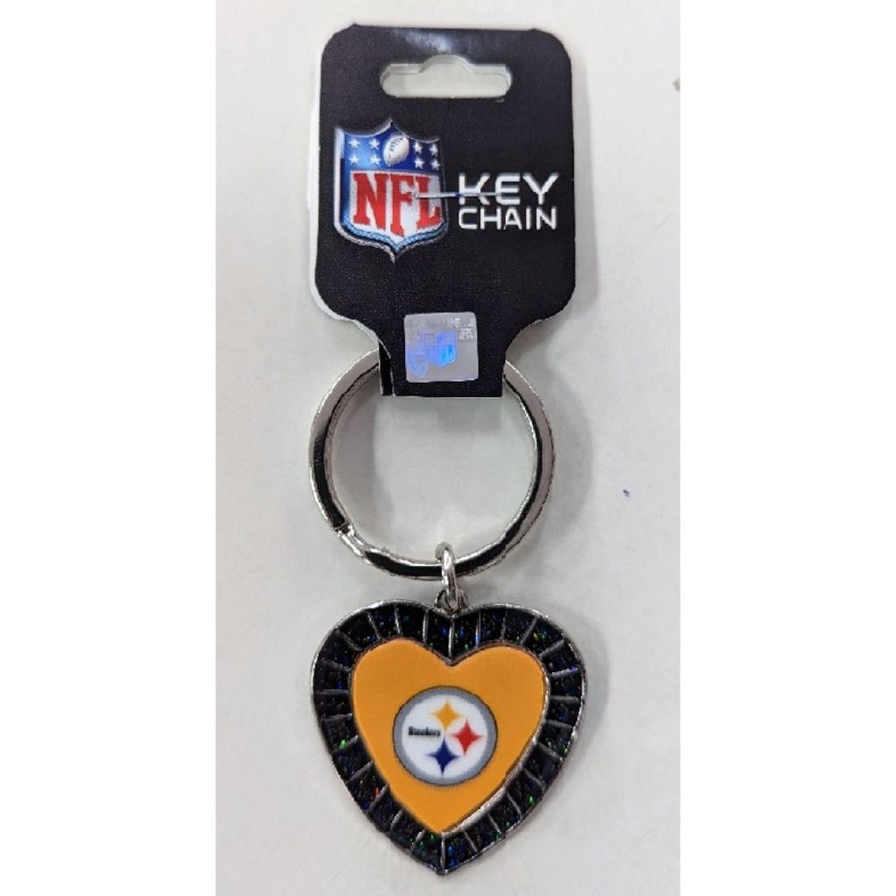 🏈🆕 PITTS STEELERS BLACK RHINESTONE HEART KEY CHAIN - NFL - WOMEN